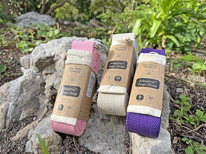Adaptive Yoga Strap, Stretching Strap, 2 Inches Wide, 100% Naturally Soft Cotton, Steel D-Rings, Includes Natural Cotton Drawstring Storage Pouch and Instructional E-Book