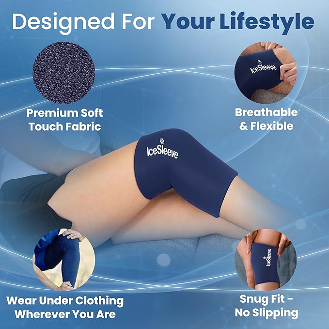 IceSleeve Elbow & Knee Ice Pack Wrap, Reusable Ice Sleeve for Arm & Leg, Flexible Gel Ice Pack for Knee Injuries, Tennis Freeze Sleeve Elbow Compression Wrap, Cold & Heat Therapy, Blue XL