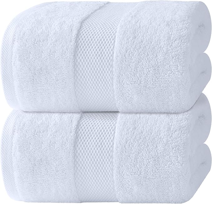 White Classic Luxury Bath Sheets Towels for Adults Extra Large 35x70 Inch - 700 GSM Turkish Cotton, Highly Absorbent | Hotel Collection | 2 Pack