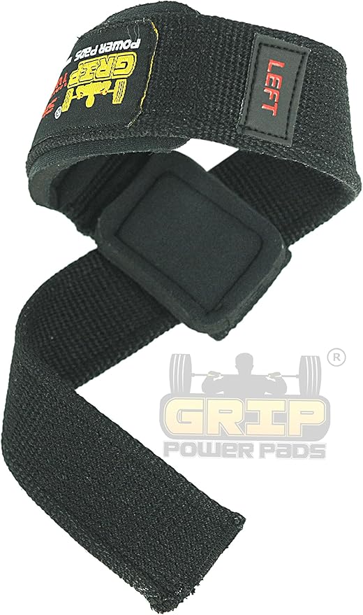 Heavy Duty Lifting Straps Neoprene Padded 1 Pair Wrist Wraps & Rubbery Grip Support Straps with Cotton Coated Rubber on One Side