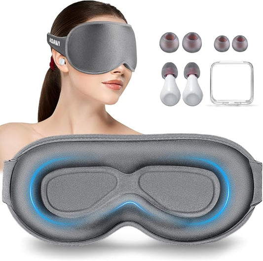 Sleep Eye Mask 3D Contoured Cup Soft and Gentle, Breathable, Comfortable for Side Sleeping, Travellers, Yoga, Men, Women, Adjustable, with Silicone Ear Plugs for Sleeping Noise Reductions