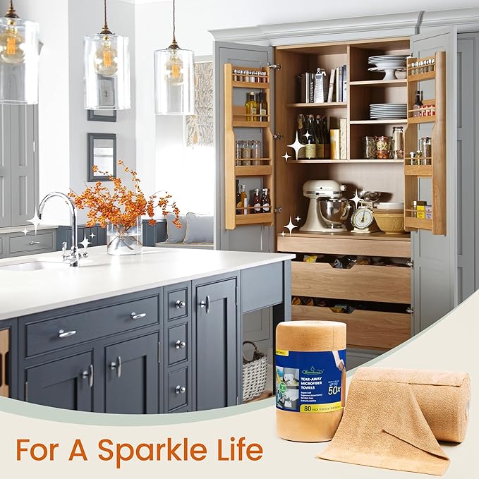 Greenfound Microfiber Cleaning Cloth Roll -80 Pack, 11.5x11.5, Tear Away Towels, Reusable and Washable Rags, Orange