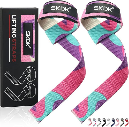 SKDK Cotton Hard Pull Wrist Lifting Straps Grips Band-Deadlift Straps with Neoprene Cushioned Wrist Padded and Anti-Skid Silicone - for Weightlifting, Bodybuilding, Xfit, Strength Training