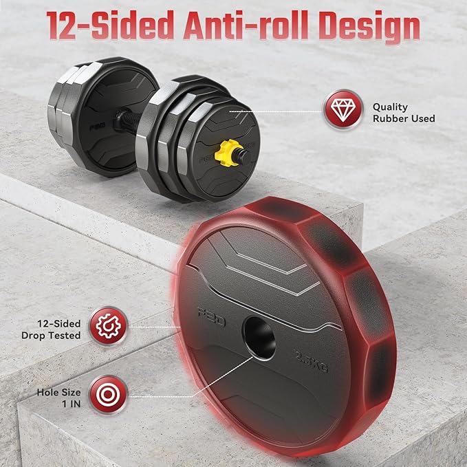 FEIERDUN Adjustable Dumbbells, 20/30/40/45/70/90lbs Free Weight Set with Connector, 5 in1 Dumbbells Set Used as Barbell, Kettlebells, Push up Stand, Weight Plate, Fitness Exercises for Home Gym Suitable Men/Women