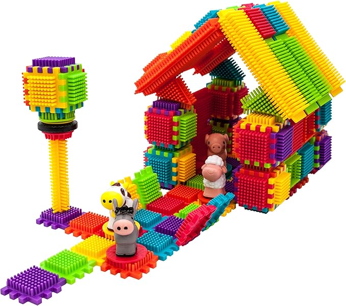 PicassoTiles PTB151 151pcs Hedgehog Lock Block STEM Building Tiles Truck Theme Set Learning Playset STEM Toy Set Educational Kit Child Brain Development Preschool Kindergarten Toy w/Animal Figures