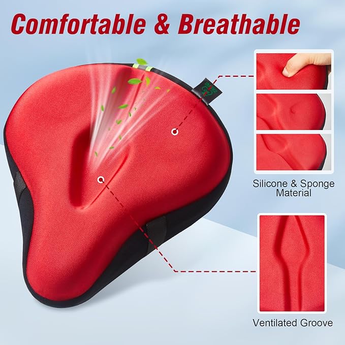 Zacro Bike Seat Cushion - Gel Padded Bike Seat Cover for Men Women Comfort, Extra Soft Exercise Bicycle Seat Compatible with Peloton, Outdoor & Indoor Bike Saddles