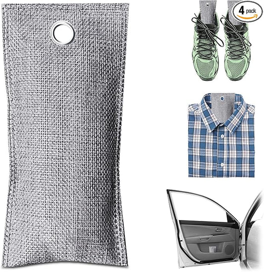 4 Pack charcoal odor absorber,Bamboo Charcoals Air Purifying Bag Charcoals Deodorizer Eliminator for Strong Odors in Car, Closet, Shoe, Basement (75G*4 Pack Gray-2, Unscented)