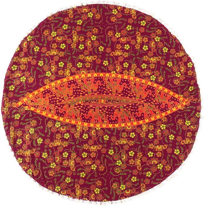 Eyes of India - Mandala Floor Pillow Cover Meditation Cushion Seating Throw Hippie Round Colorful Decorative Bohemian Indian Pouf Ottoman Handmade Cover ONLY (P1 Burgundy, 32" x 32")