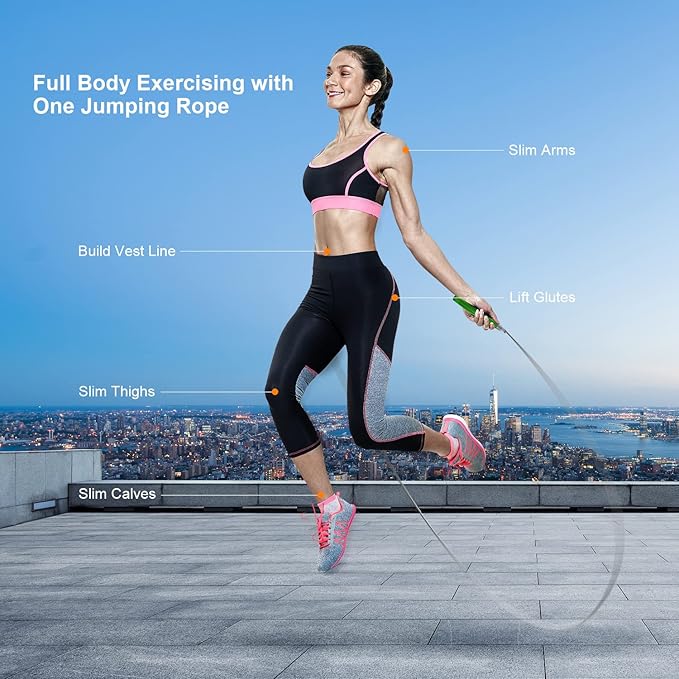 Jump Rope, High Speed Weighted Jump Rope - Premium Quality Tangle-Free - Self-Locking Screw-Free Design - Jump Ropes for Fitness - Skipping Rope for Workout Fitness, Crossfit & Home Exercises