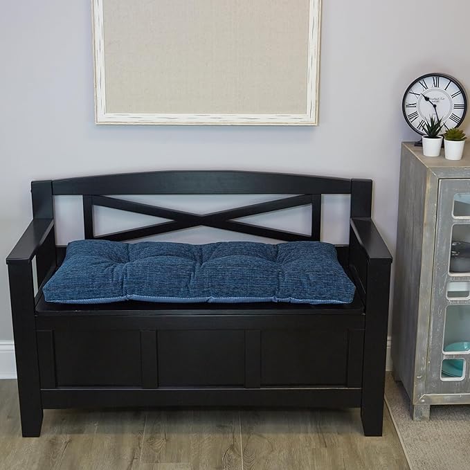 Klear Vu The Gripper Omega Non-Slip Tufted Bench Cushion for Indoor Furniture, Entryway Storage, Bay Window, Corner Nook or Piano Seat, 35 Inches, 10 Blue