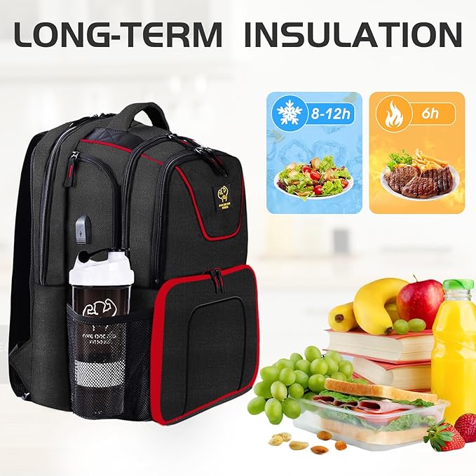 519 Fitness Meal Prep Backpack,Insulated Cooler Lunch Backpack with Computer Compartment,Hiking Picnic Cooler Backpack For Men and Women,3 Meal Containers,2 Ice Packs and Protein Shaker Included