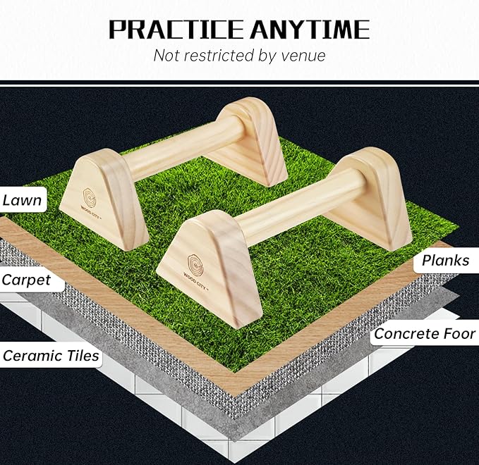 WOOD CITY 2 PCS Wood Push Up Bars Stands with Non-Slip Base, Supports Aerobics and Upper Body Strength Training for Men and Women, Joint-friendly Beech Wood Home Fitness Equipment