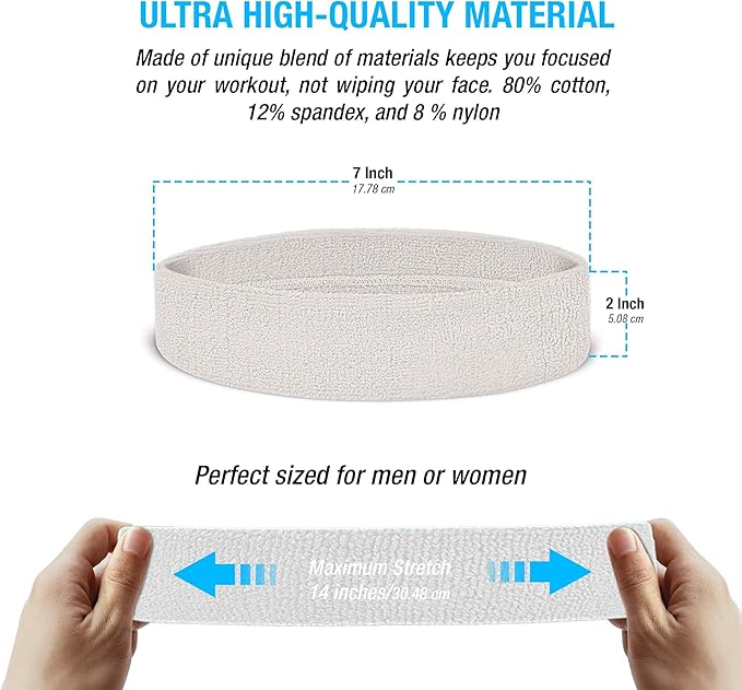 Suddora Sweatbands Set, Moisture Wicking 2 Wristbands and 1 Headband, Breathable Terry Cloth Athletic Bands for Basketball, Tennis, Yoga, Gym, Sweat Bands for Costumes and Cosplay