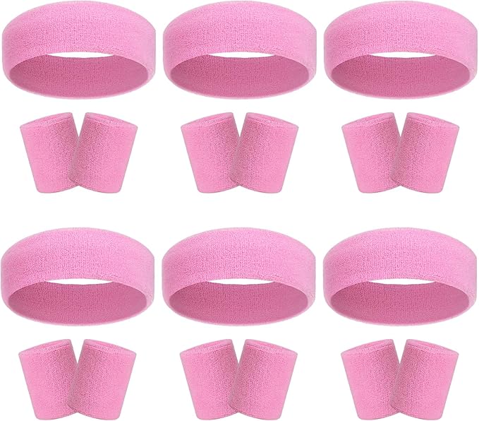 18 Pcs Sweatbands Headband Wristband Set Colorful Striped Terry Cloth Sports Athletic Gym 80s Sweat Headbands