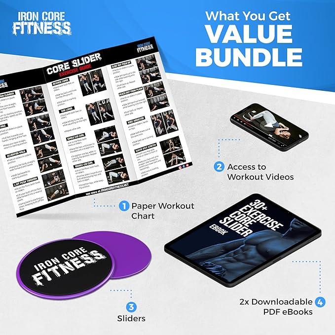 Core Sliders for Working Out, Dual Sided Exercise Gliding Discs for Use on All Surfaces, Ultimate Core Trainer, Light and Portable, Gym & Home Total Body Workout Equipment