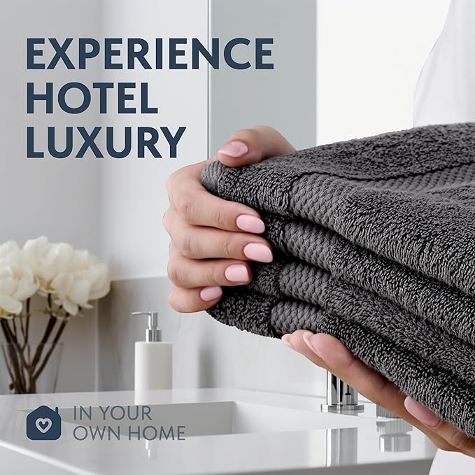 White Classic Luxury Hand Towels for Bathroom-Hotel-Spa-Kitchen-Set - Circlet Egyptian Cotton - 16x30 Inches - Set of 6, Charcoal Gray