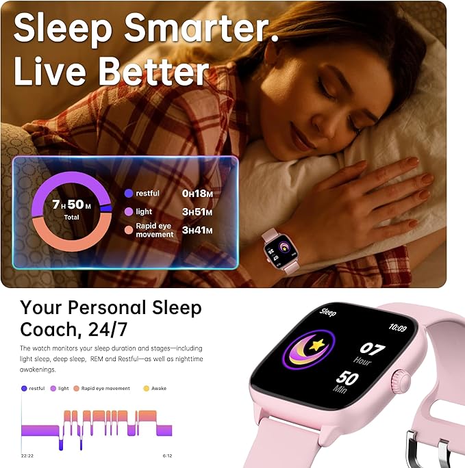 Health Fitness Tracker (Answer/Make Calls), Smart Watch with 24/7 Heart Rate Monitor, Activity Tracker with Blood Pressure, Blood Oxygen, 120+ Sport Modes Sleep Tracker for Women Men (Pink)