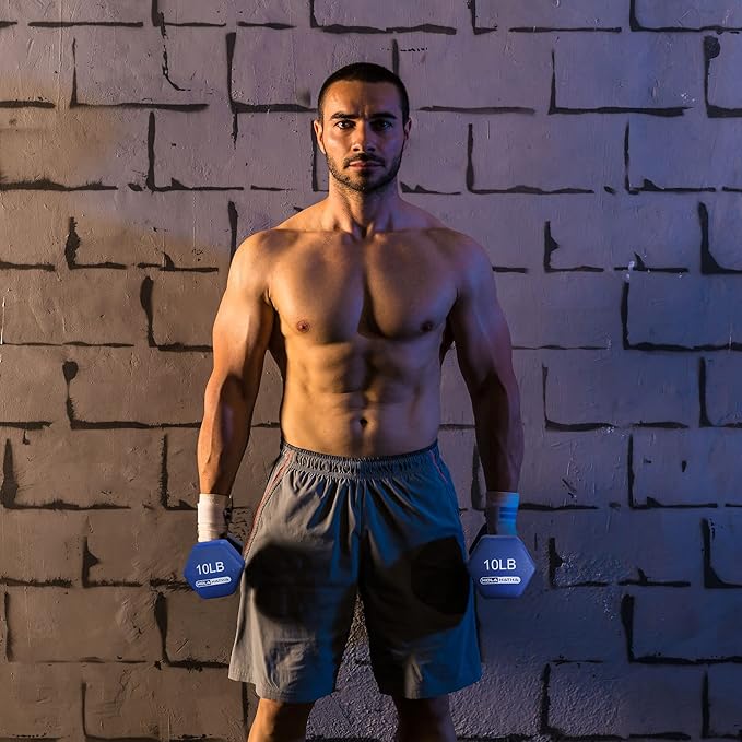 HolaHatha 2, 3, 5, 8, and 10 Pound Neoprene Dumbbell Free Hand Weight Set with Rack, Ideal for Home Exercises to Gain Tone and Definition, Pastel