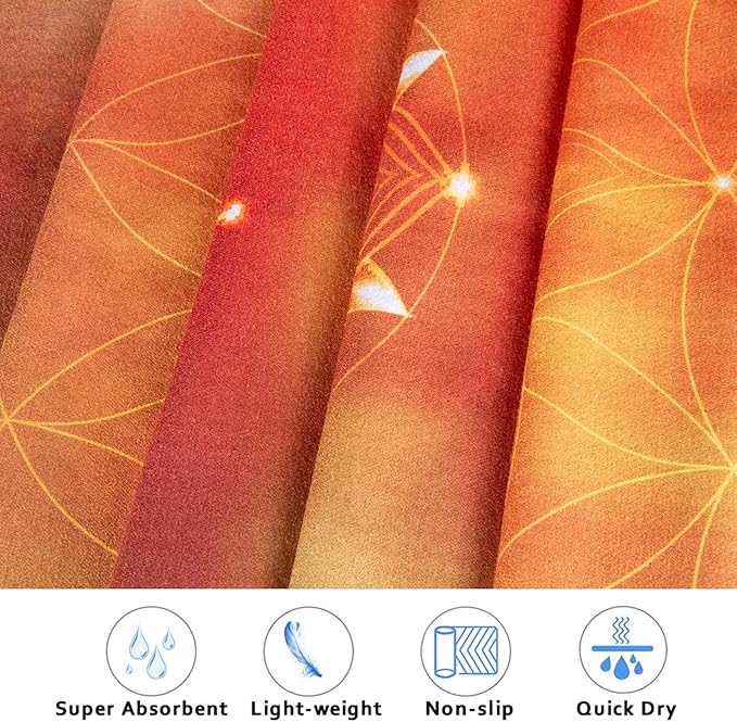 Colorful Star Large Yoga Towel with Corner Pockets, Non Slip Grip Dots Absorbent Hot Yoga Mat Towels, Yoga Blankets with Travel Bag, Mat Cover for Workout, Gym, Fitness - 74"x26", Geometric Flower