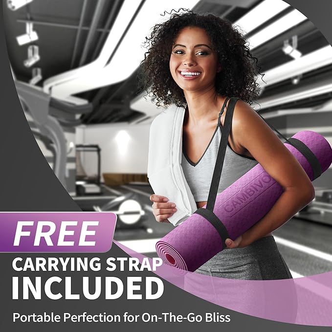 CAMBIVO Yoga Mat for Women Men Kids, 1/3 & 1/4 & 2/5 Inch Extra Thick Yoga Mat Non Slip, 72" x 24" TPE Yoga Mats, Workout Mat with Carrying Strap for Yoga, Pilates and Floor Exercises