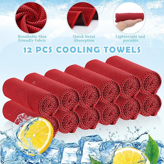 12 Pack 32 x 12 in Cooling Towels Bulk for Neck and Face Microfiber Ice Towel Sweat Towels Breathable Soft Chilly Towel Portable Cool Neck Rags for Yoga Sport Gym Workout Fitness