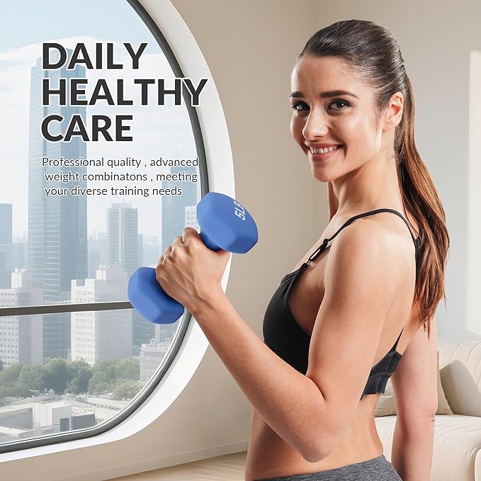 Neoprene Dumbbell Set for Women 2-5 lb | 3 Pairs Hand Weights Set with Rack, Hex Anti-Roll, Color-Coded Home Gym Gifts