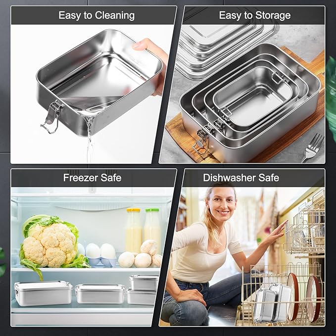 Umigy 12 Pcs Stainless Steel Food Containers Metal Bento Lunch Box Stainless Steel Food Storage Containers, Lockable Clips to Leak Proof, Reusable Dishwasher Snack Boxes for Work (4 Sizes)