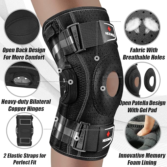 NEENCA Professional Knee Brace for Knee Pain, Hinged Knee Support with Removable Dual Side Stabilizers, Strong Stability for Joint Pain Relief, Arthritis, Meniscus Tear, ACL, PCL, MCL, Runner, Workout