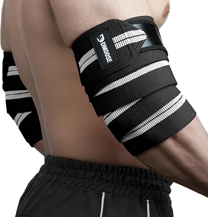 DMoose Fitness Elbow Wraps for Weightlifting (Pair) 40" Adjustable Brace for Joint Support, Pain Relief & Tendonitis - Elbow Straps for Weight Lifting, Bench Press & Gym Workouts, Band for Men & Women