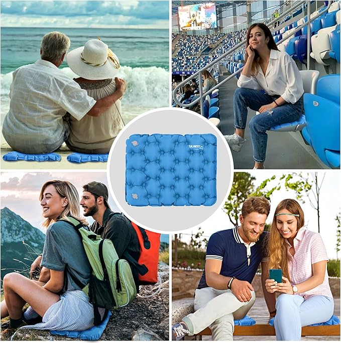 EULANT Inflatable Push-Press Seat Cushion,Lightweight Camping Air Sitting Pad,Portable Travel Air Cushion for Stadium Seat,Bleacher,Hiking,Climbing,Office,Airplane Car, Upgraded-blue
