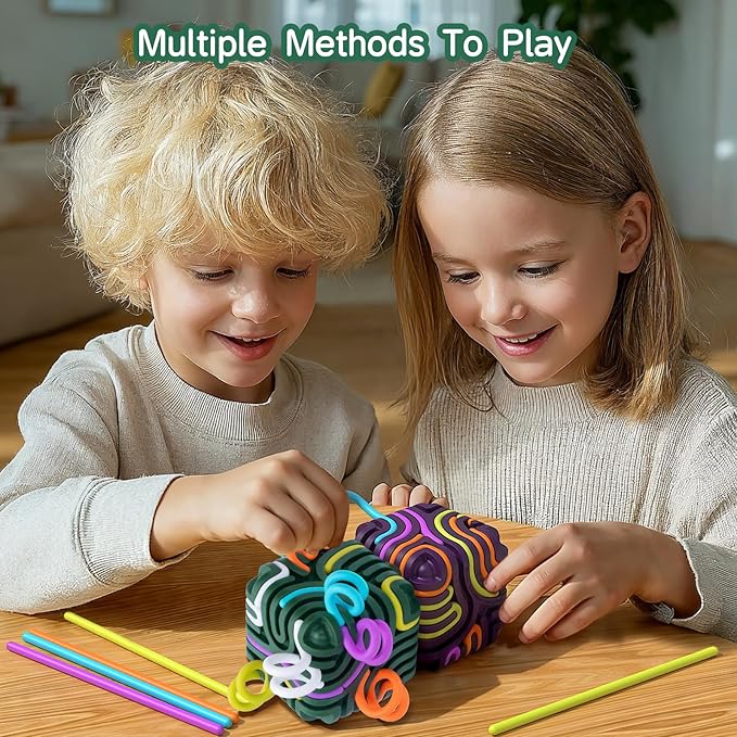 Accevo 3D Sensory Activity Board, Silicone Fidget Cube Toy for Stress Relief, Calming, Focus, ADHD and Autism, 5 Colors Sensory Toys Game Controller for Kids 3+ & Adults with 15 Strings