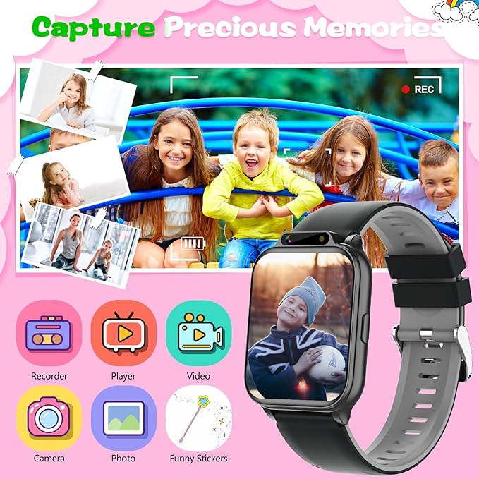 1.85" Kids Watch, AI(Translation/Q&A/Watch Face/Image Recognition)Smartwatches with Heart Rate,Sleep Monitor,Video Music Pedometer,NO APP/Phone, Gifts for 3-12 Years old Boys Girls(Built-in AI, Black)