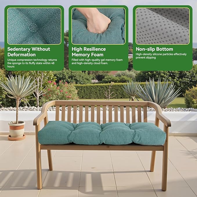 Waterproof Bench Cushion 42 Inch - Oliven Fabric, High-Density Foam, Non-Slip Bottom, Soft Durable Outdoor Tufted Long Seat Cushion for Window Garden Furniture (Water Blue, 42x16x4 Inch)