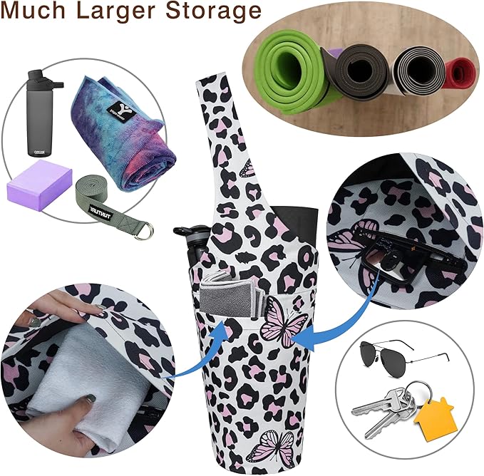 Fashion Printed Yoga Mat Bag with Large Side Pocket & Zipper Pocket Long Tote Yoga Bag Fit Most Size Mats - Holds More Yoga Accessories