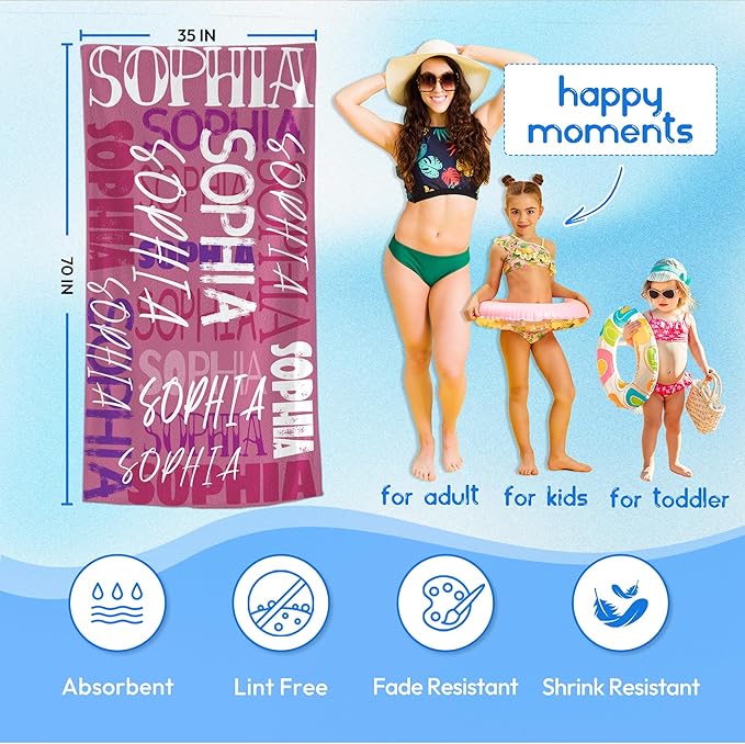 JML Personalized Beach Towel with Name, Custom Beach Towel with Name, Customized Microfiber Pool Towel, Quick Dry & Absorbent Swim Towel for Adult,Anniversary, Birthday, Summer Holiday,Vacation