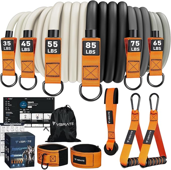 Resistance Bands Set - Heavy Exercise Bands with Handles, Door Anchor, Ankle Straps - Fitness Bands for Working Out Men - Workout Bands Set for Muscle Training