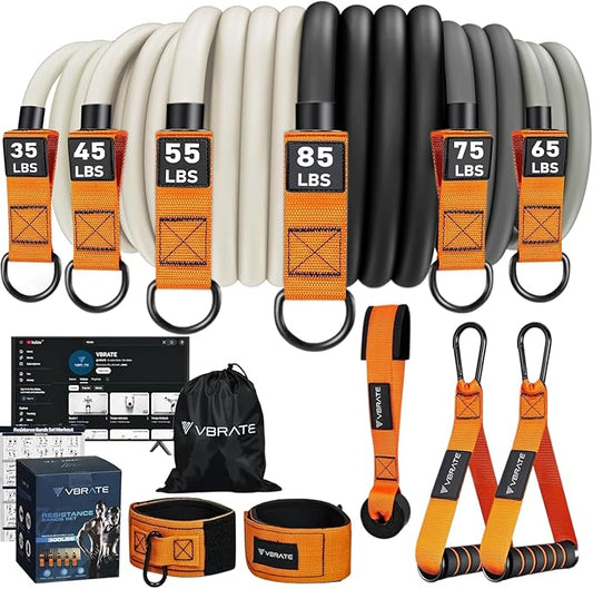 Resistance Bands Set - Heavy Exercise Bands with Handles, Door Anchor, Ankle Straps - Fitness Bands for Working Out Men - Workout Bands Set for Muscle Training