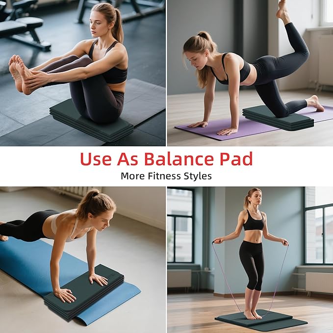 1/2inch Extra Thick Foldable Yoga Mat with SGS Certified Odourless POE Material - Light Weight Non Skid Easy to Clean Travel Workout Excercise Mat, 71x24inch