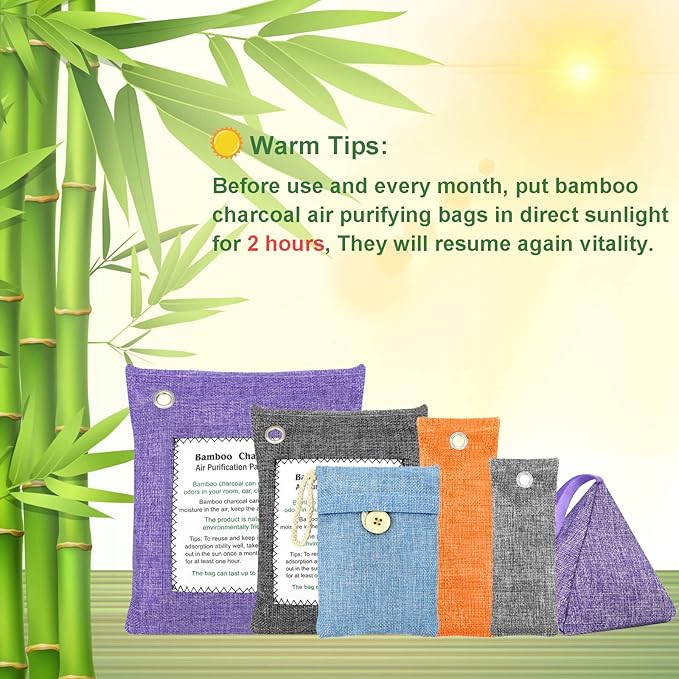 Charcoal Air Purifying Bags 6 Pack×200g Bamboo Charcoal Bags Odor Absorber, for Car Air Fresheners, Odor Eliminator for Home,Shoe Deodorizer - Colorful-Activated Charcoal Odor Absorbers