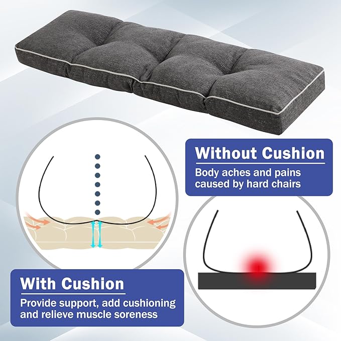 Bench Cushions for Outdoor Furniture, 36 x 14 Inch Outdoor Bench Cushion, Patio Bench Cushion with Durable Ties, Long Patio Seat Cushions for Garden, Indoor, Kitchen&Dining, Dark Grey