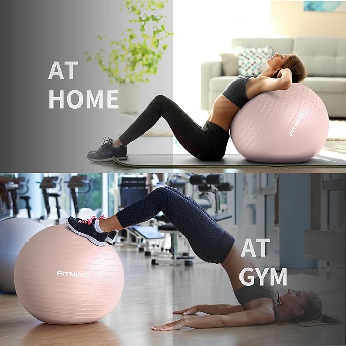FITMIND_ Extra Thick Exercise Ball Yoga Ball 22in/26in/30in for Workout Pregnancy Stability,Anti-Burst and Slip Resistant Swiss Ball with Pump for Yoga, Pilates, Fitness,Birthing,Physical Therapy
