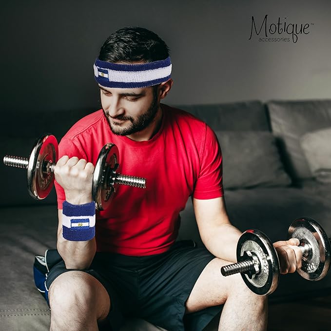 Striped Sweatband Set - Sport Sweat Band and Wristband