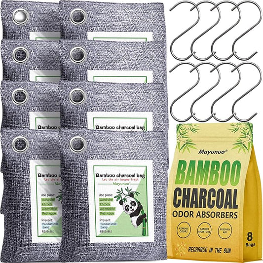 Activated Charcoal Odor Absorber for Strong Odor in Basement, Car, Closet, Shoe, 8 Pack Bamboo Charcoal Air Purifying Bags Deodorizer Odor Eliminator for Home
