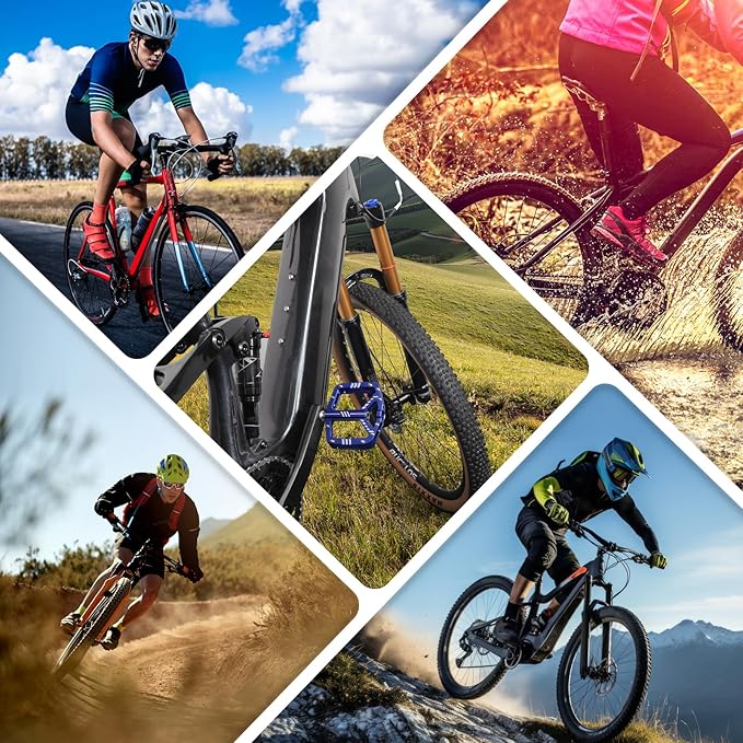 BUCKLOS MTB Flat Pedals Mountain Bike Pedals, 3 Bearings CNC Adult Road Bike Pedals, Bicycle Platform Aluminum Alloy Non-Slip Pedal for Gravel Bike/BMX 9/16"(Black)