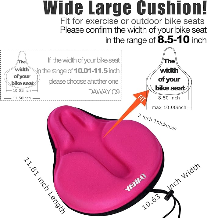 DAWAY Comfortable Bike Seat Cover - Silicone Gel & Memory Foam Padded Bike Seat Cushion for Men Women - Soft Bicycle Saddle Cover for Peloton, Stationary Exercise, Mountain Road Bikes - XL/Large/Small