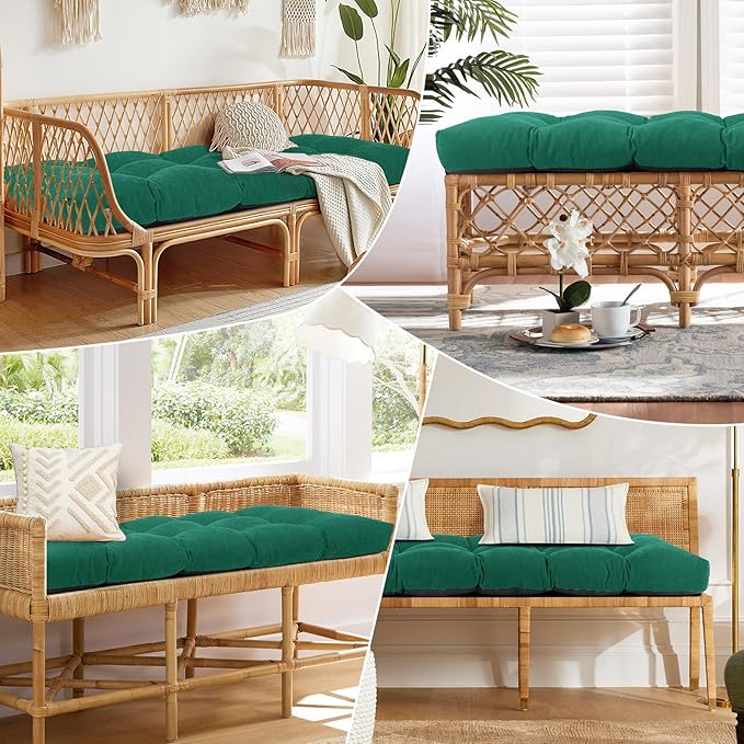 Bench Cushion 48 Inch - Chenille Fabric, High-Density Foam, Non-Slip Bottom, Soft Durable Indoor Tufted Long Seat Cushion for Window Garden Furniture (Forest Green, 48x16x4 Inch)