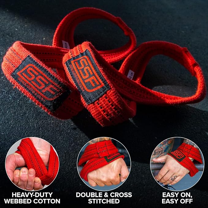 SERIOUS STEEL FITNESS Red Figure 8 Lifting Straps | Deadlift & Strongman Axle Straps - 3 Sizes