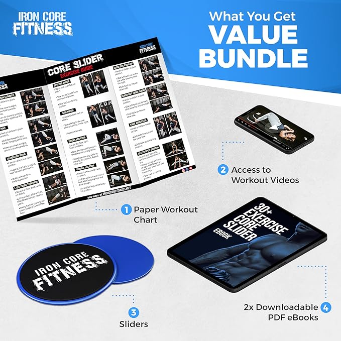 Core Sliders for Working Out, Dual Sided Exercise Gliding Discs for Use on All Surfaces, Ultimate Core Trainer, Light and Portable, Gym & Home Total Body Workout Equipment