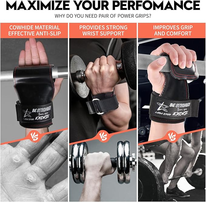 LARA STAR Weight Lifting Wrist Straps for Maximum Grip Support,Lifting Strap for Weightlifting, Gym Grips Hook for Deadlifts, Powerlifting, Heavy Shrug Women/Men