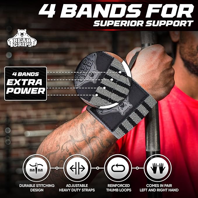 Bear Grips Wrist Wraps for Weightlifting | Weight Lifting Wrist Straps for Weightlifting | Extra Strength Gym Wrist Wraps | Two Wrist Wrap Per Pack | 12β & 18β | Lifting Wrist Wraps for Men & Women